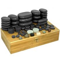 Набор массажных камней из базальта в коробке из бамбука (60 шт.) НК-3Б 